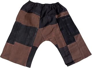 Raan Pah Muang Brand Patchwork Warm Cotton Childrens Baggy Crotch Quilted Pants, Medium, Dark Brown/Black