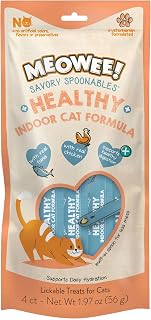 MEOWEE! Savory Spoonables Healthy Indoor Cats Treats, 4 Count, Health-Focused Lickable Cat Treat, Built-in Spoon, Added Fiber to Support Gentle Digestion