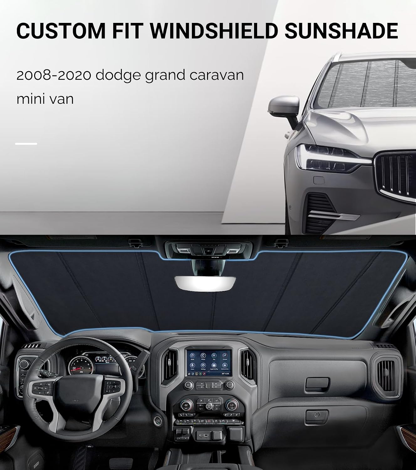 Pigenius Windshield Sunshade for Dodge Grand Caravan 2008-2020 (Mini Van), Metallic Silver Finish