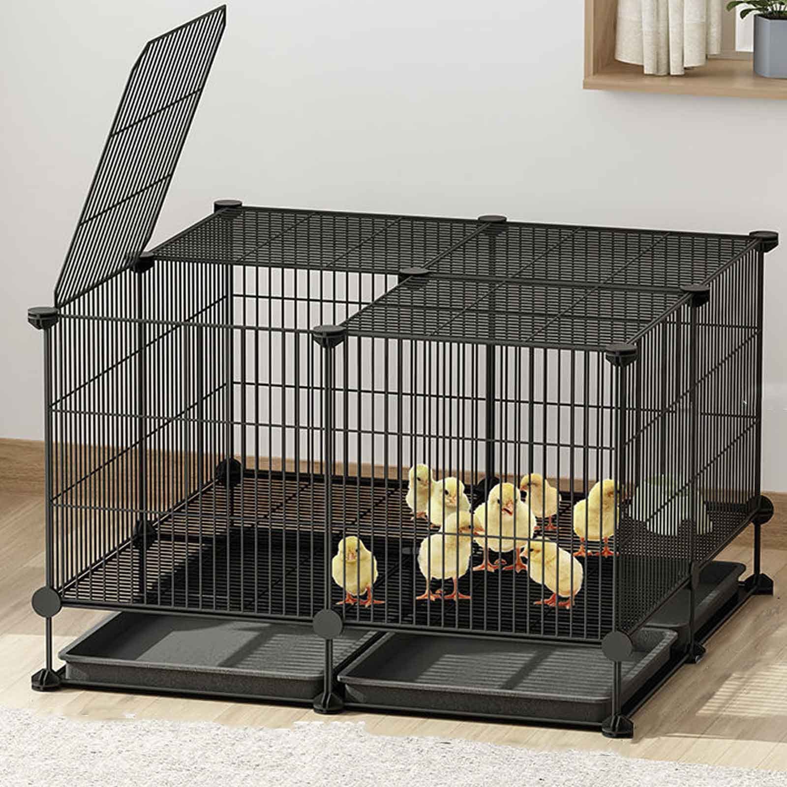 Jaula Para Aves De Corral, Jaula Grande Para Pollos, Para Exterior/Interior, Con Bandeja Para Desechos, Gallineros Y Jaulas Para Animales Pequeños, Ideal Para Aves, Pollo(Black-75*75*48CM)