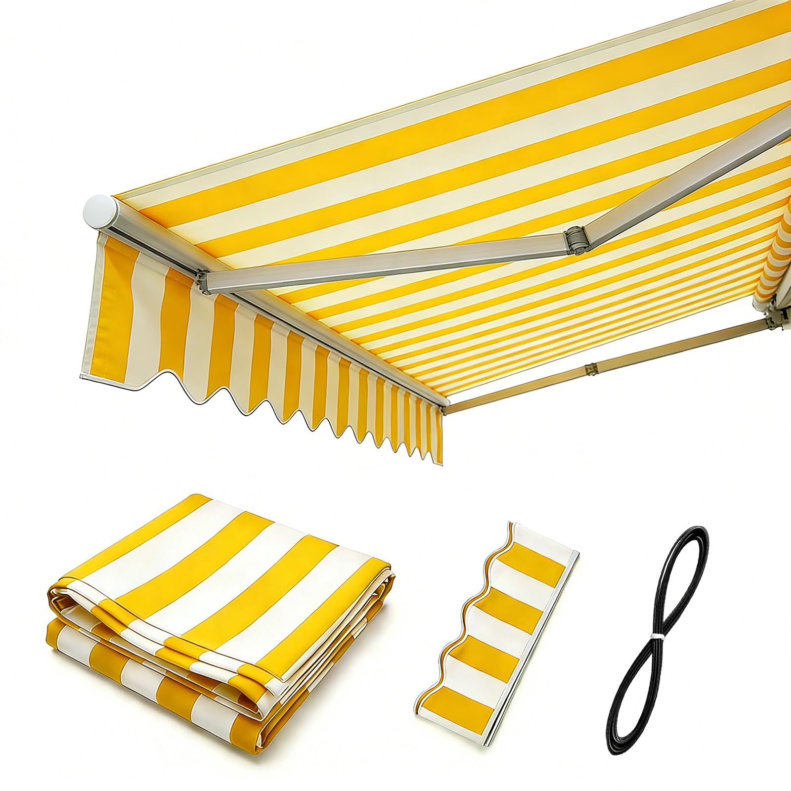 Toile de rechange store banne auvent extérieur jardin 400x300 cm polyester blanc jaune