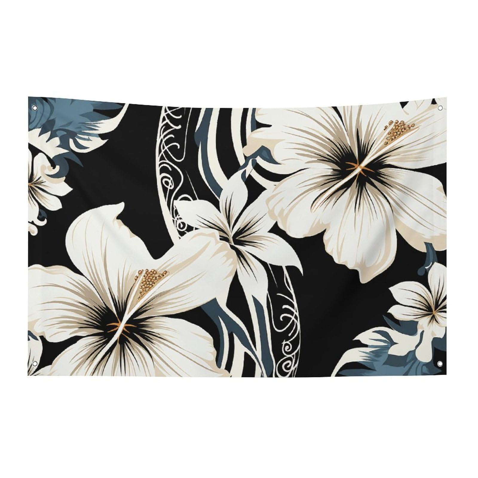 Banner Party Decor Flag Black And White Hawaiian Flowers Photography Backdrop Background Flag Decorations Birthday Party Photo Booth Banners Wall Decor Banner Sign Photo Props 47x70 in Flags