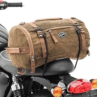 Sacoche de Selle Moto arrière Vintage 35L Canvas Sac à Dos Rouleau Marron