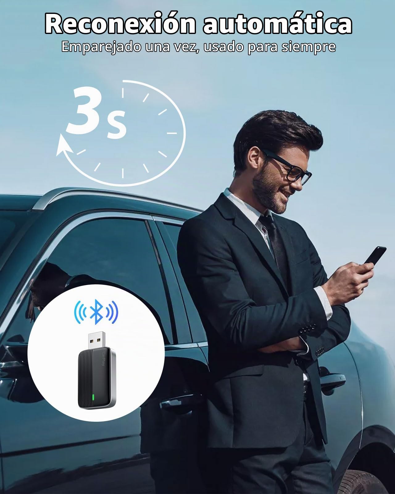 Moko Adaptador CarPlay Inalámbrico Compatible con Apple iPhone | Mini Adaptador CarPlay Inalámbrico Para iOS 10+ Y Vehículos Con CarPlay, Conexión Rápida, Control Estable, Sin Retraso