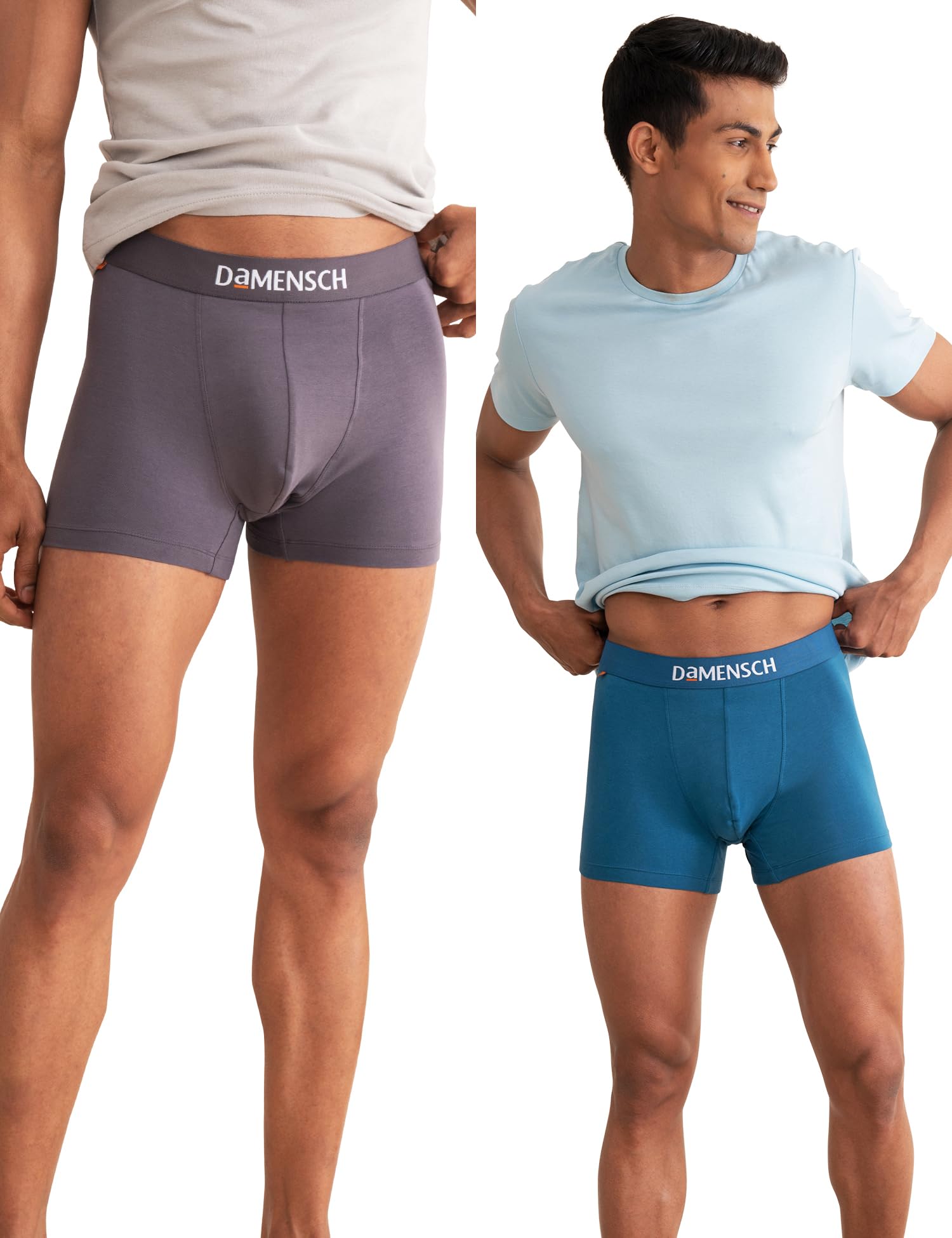 DAMENSCH Men's Deo-Cotton Deodorizing Trunks- Pack of 2- Mineral Grey,Mystic Teal- Large