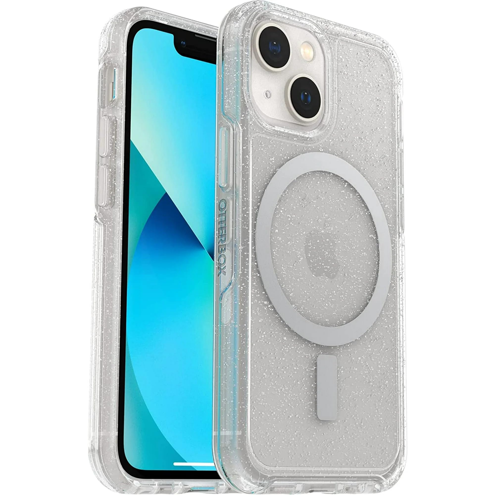 OtterBox iPhone 13 Mini & iPhone 12 Mini (Only) - Symmetry Clear Series+ Case - Ultra-Sleek - Snaps to MagSafe - Raised Edges Protect Camera & Screen (Stardust (Silver Flake/Clear))