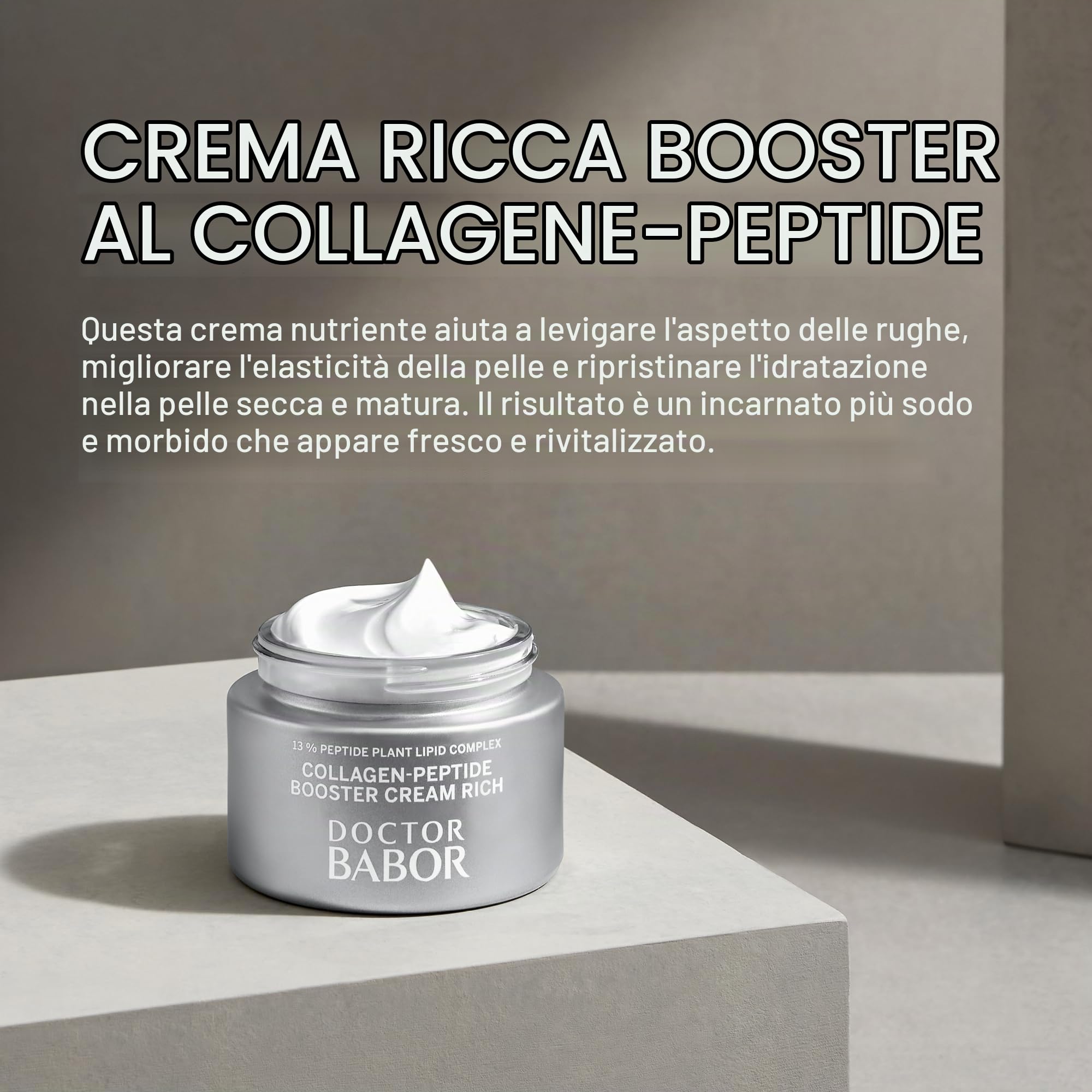 DOCTOR BABOR Collagen-Peptide Booster Cream Rich | Ricco trattamento anti-età per pelli esigenti | La crema idratante intensiva ha un effetto rivitalizzante e rassodante | vegano | 50ml