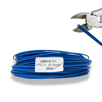 Unipolar Flexible Cable 1 x 0.75 mm  Blue 25 m | PVC Insulated Copper Electrical Cord H05V-K | Ideal for Home, Electrical Installations and DIY Projects | Optimal Conductivity and Durability