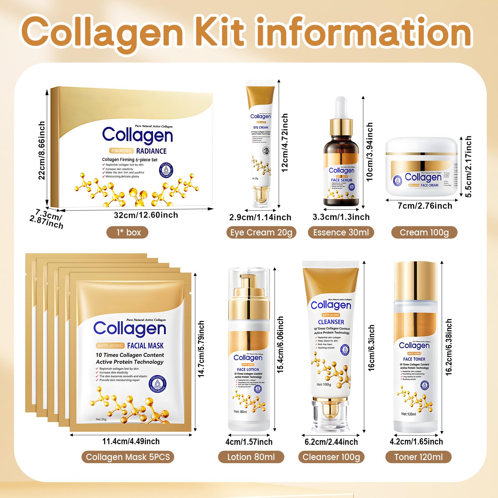 Kit Skincare Viso Completo, 11Pezzi Set Skincare Collagene, Skincare Coreana Kit nclude Crema Viso Collagene, Collagen Mask, Eye Cream, Toner Visos, Face Cleanser, Face Lotion