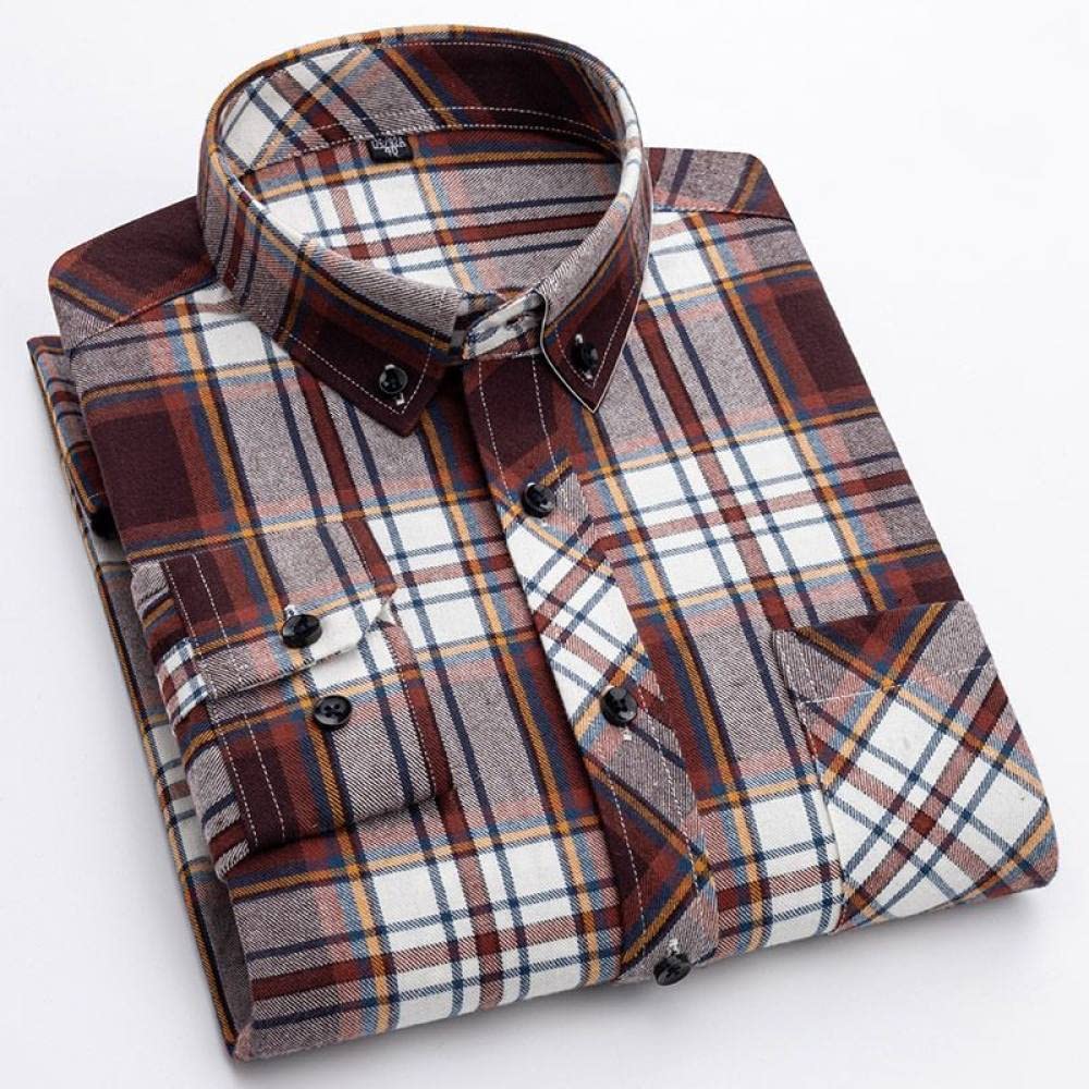 Camicia In Cotone A Maniche Lunghe Da Uomo,Camicia Casual Da Uomo A Maniche Lunghe, Camicia Da Uomo In Flanella A Quadri Camicia Casual Da Uomo Morbida E Confortevole Colletto Alla Base Bottone Giù
