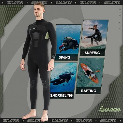 Miniatura 10 de GoldFin Traje de neopreno para hombre, 0.118 in, trajes húmedos de neopreno, traje completo con cremallera trasera para mantener el calor en agua