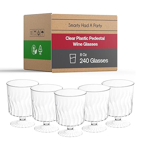 Smarty Had A Party Vasos de plástico para fiestas, 240 copas de vino transparentes de 8 onzas, perfectas para fiestas al aire libre, bodas, pícnics,