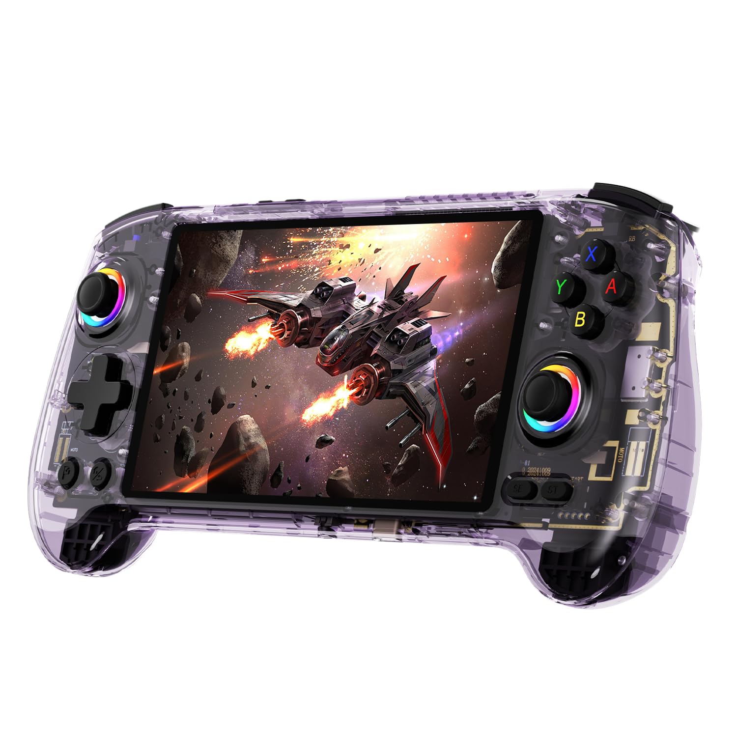 ANBERNIC RG557 Handheld Game Console, Android 14 Gaming Handheld with Dimensity 8300 Processor, 12GB RAM, 5.48” AMOLED Display, WiFi 6E, Bluetooth 5.3, Hall Joystick Retro Gaming Device Purple