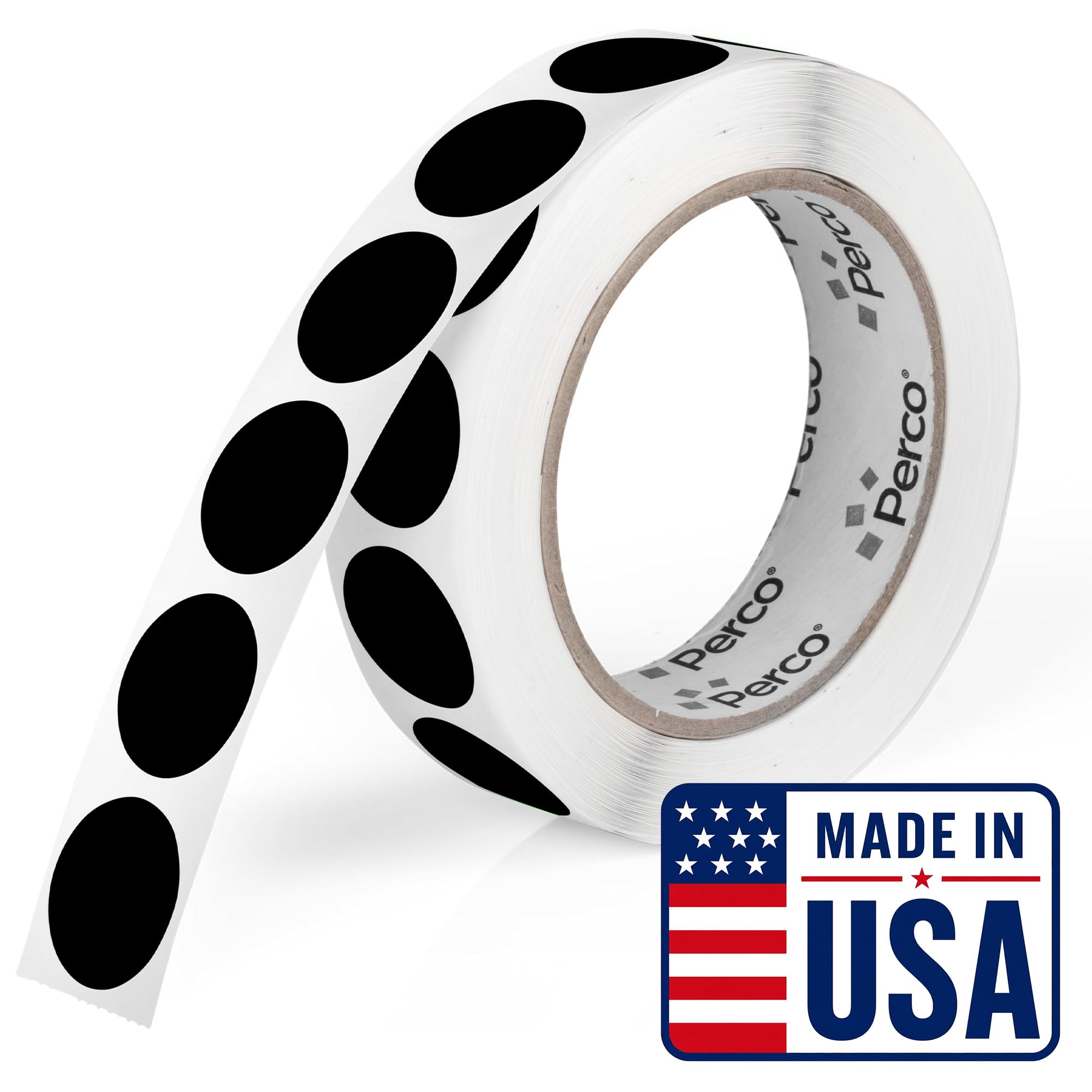 Perco Black Round Circle Dot Sticker 1-Inch Labels with Easy-Tear Perforation, 1,000 Stickers per Roll - Bold High Contrast for Pricing, Writing &amp; Bin Labels, Strong Adhesive - Made in USA