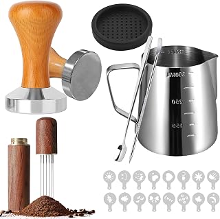 SUNOYA 51mm Coffee Tweezer Set, 22 Pieces Espresso Machine, Barista Set Milk Jug Tamper Mat, Coffee Dispenser Mixing Spoon, Latte Art Pen, Stencils Accessories for Espresso Machine Coffee Machine