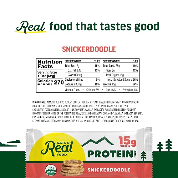 Kate's Real Food Organic Protein Bars Snickerdoodle (2.2 oz, Pack of 12)
