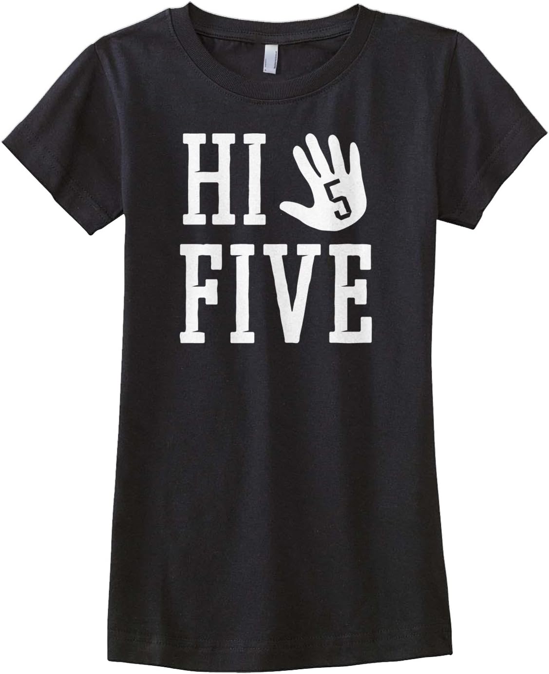Threadrock Big Girls' Hi Five 5th Birthday Fitted T-Shirt