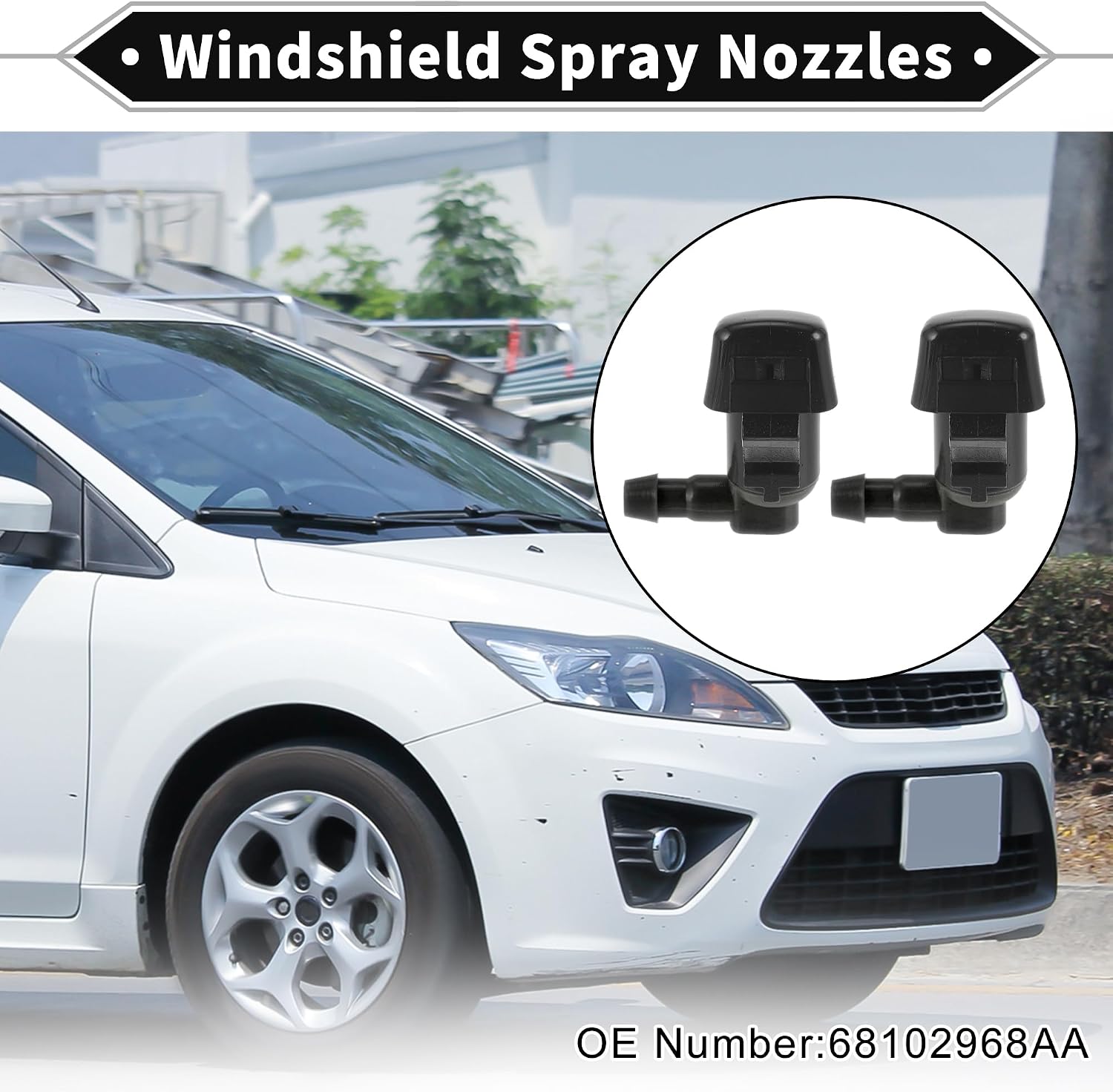 2 Pcs Front Windshield Washer Nozzle 2 Pcs Gasket for Jeep Cherokee 2014-2019 Windshield Spray Nozzles Wiper Spray Washer Jet No.68102968AA Black
