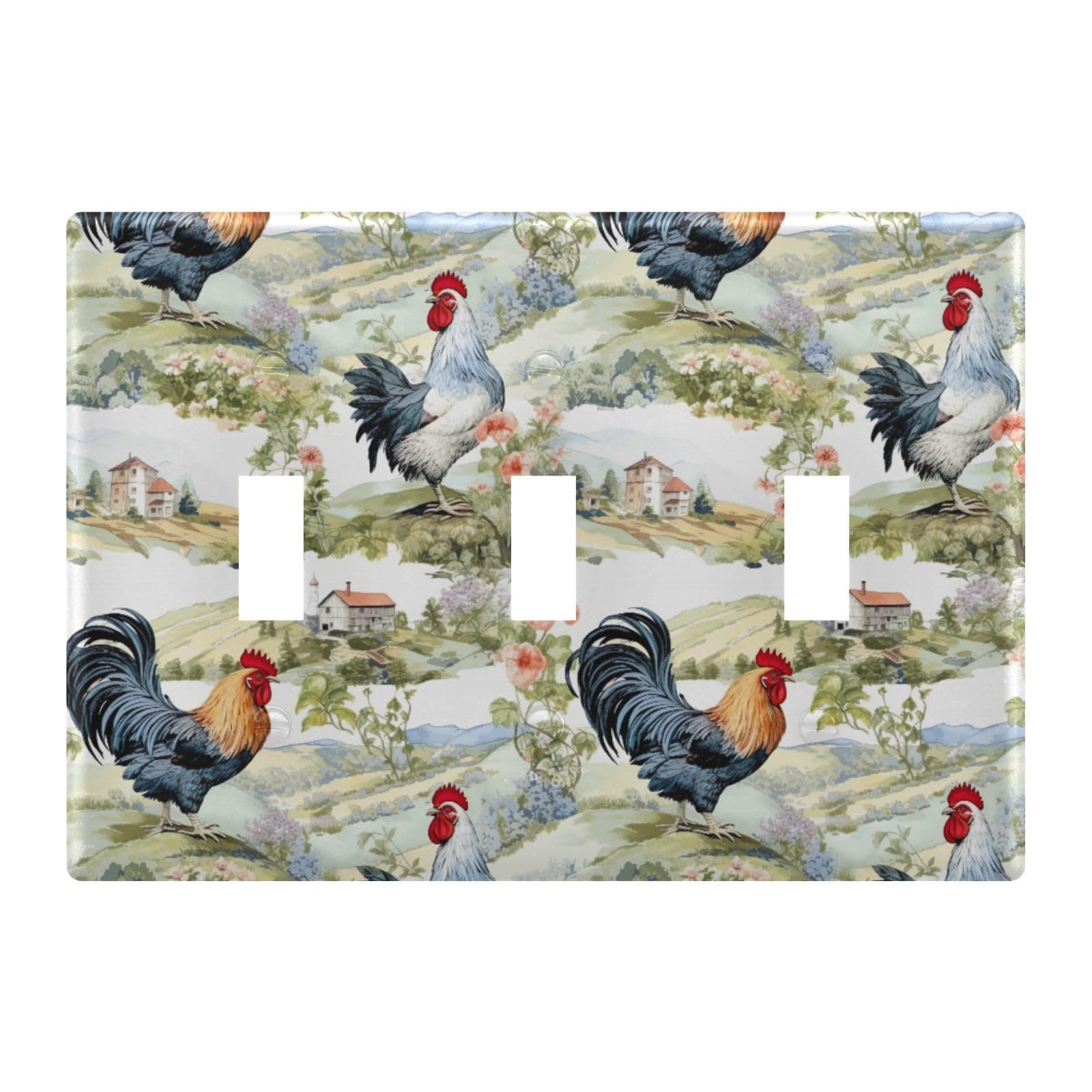 Light Switch Cover Arm Rooster Rural Flower Wall Plates for Electrical Outlets 3 Gang 202a8498f