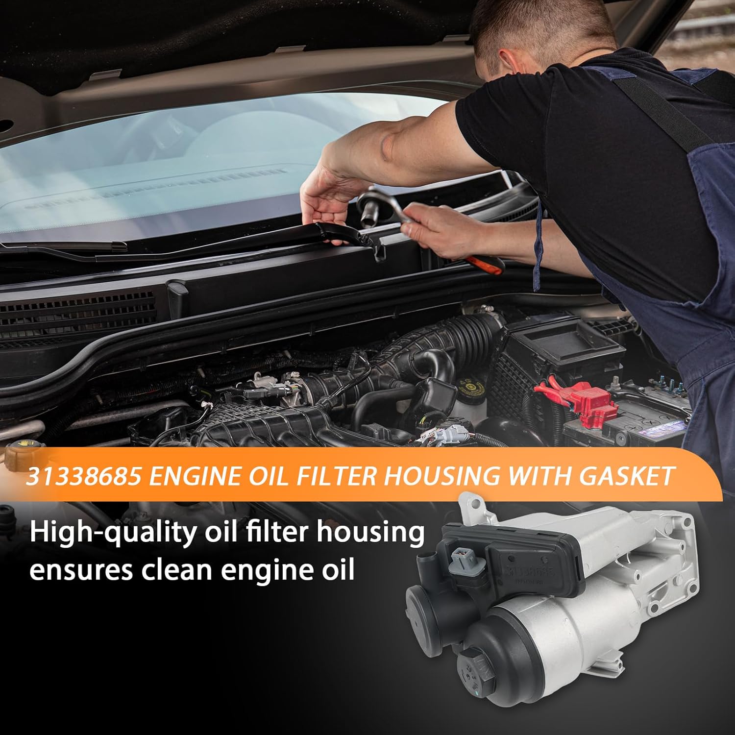 Engine Oil Filter Housing with Gasket 31338685 for C30 C70 S40 S60 S80 V50 2.4L 2.5L replace 31338684 30788494 30684381