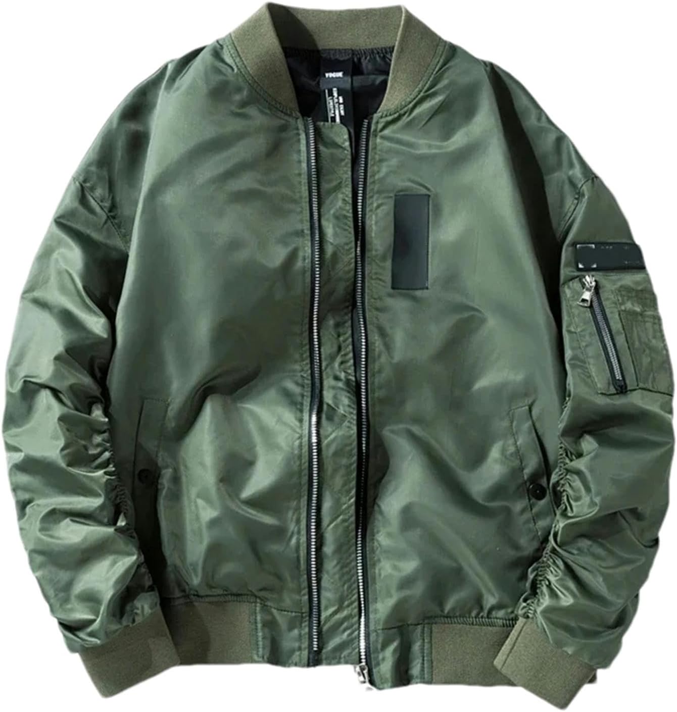 Men's Spring Autumn Classic Bomber Jacket, Lightweight Zip Up Military Style Coat with Utility Pocket