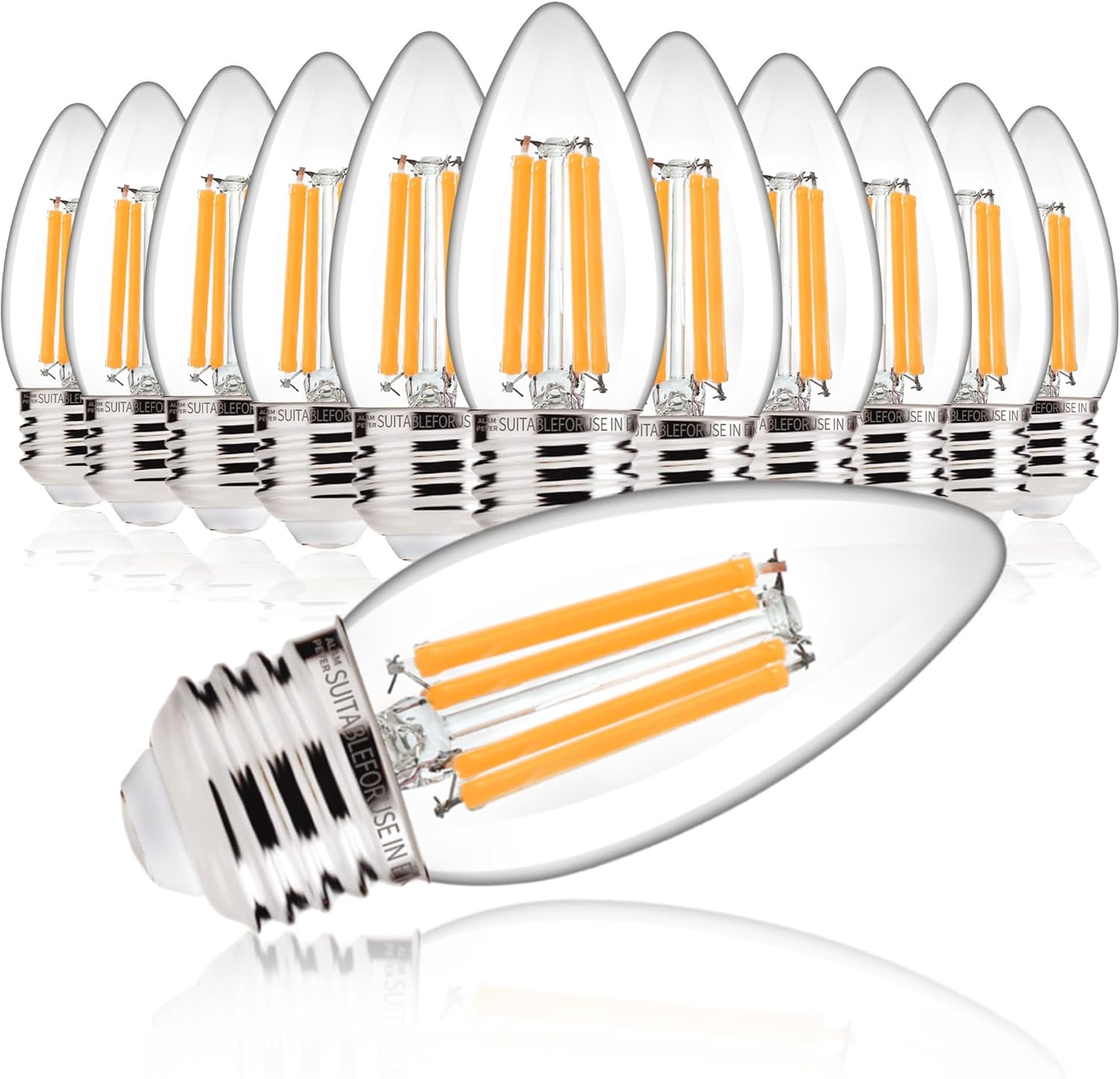 ALAMPEVER 12 Pack Chandelier Light Bulbs 100W Equivalent, 800LM E26 Edison Bulb, Dimmable LED Light Bulb, 2700K Soft White, B11 Type, 5.5W, Ideal for Living Room, Bedroom, Dining Room