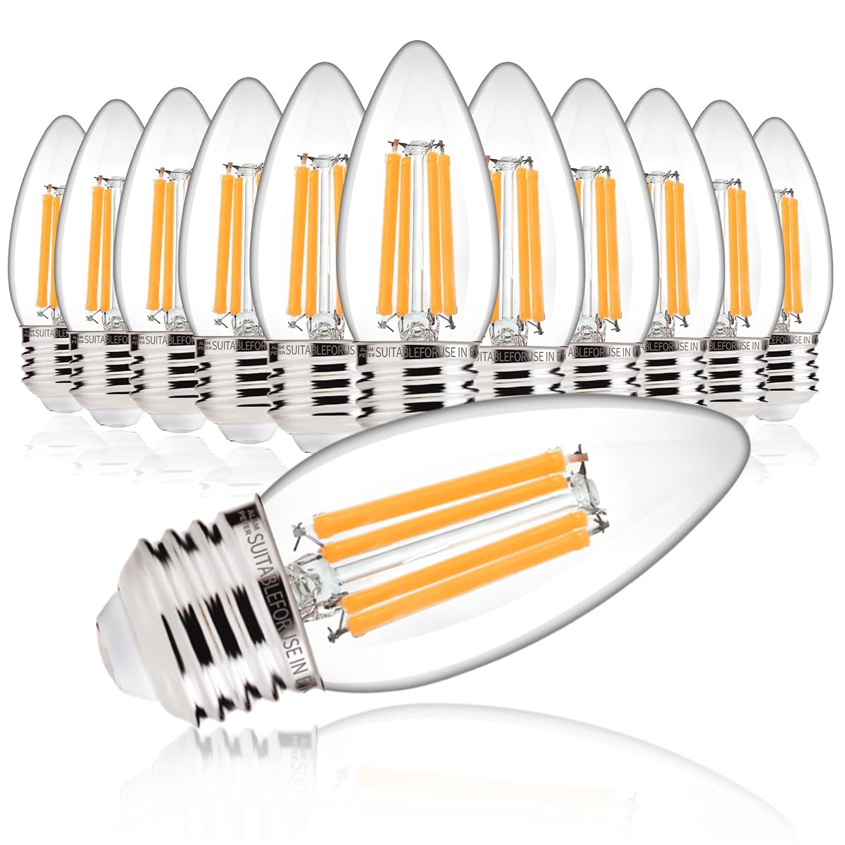 ALAMPEVER 12 Pack Chandelier Light Bulbs 100W Equivalent, 800LM E26 Edison