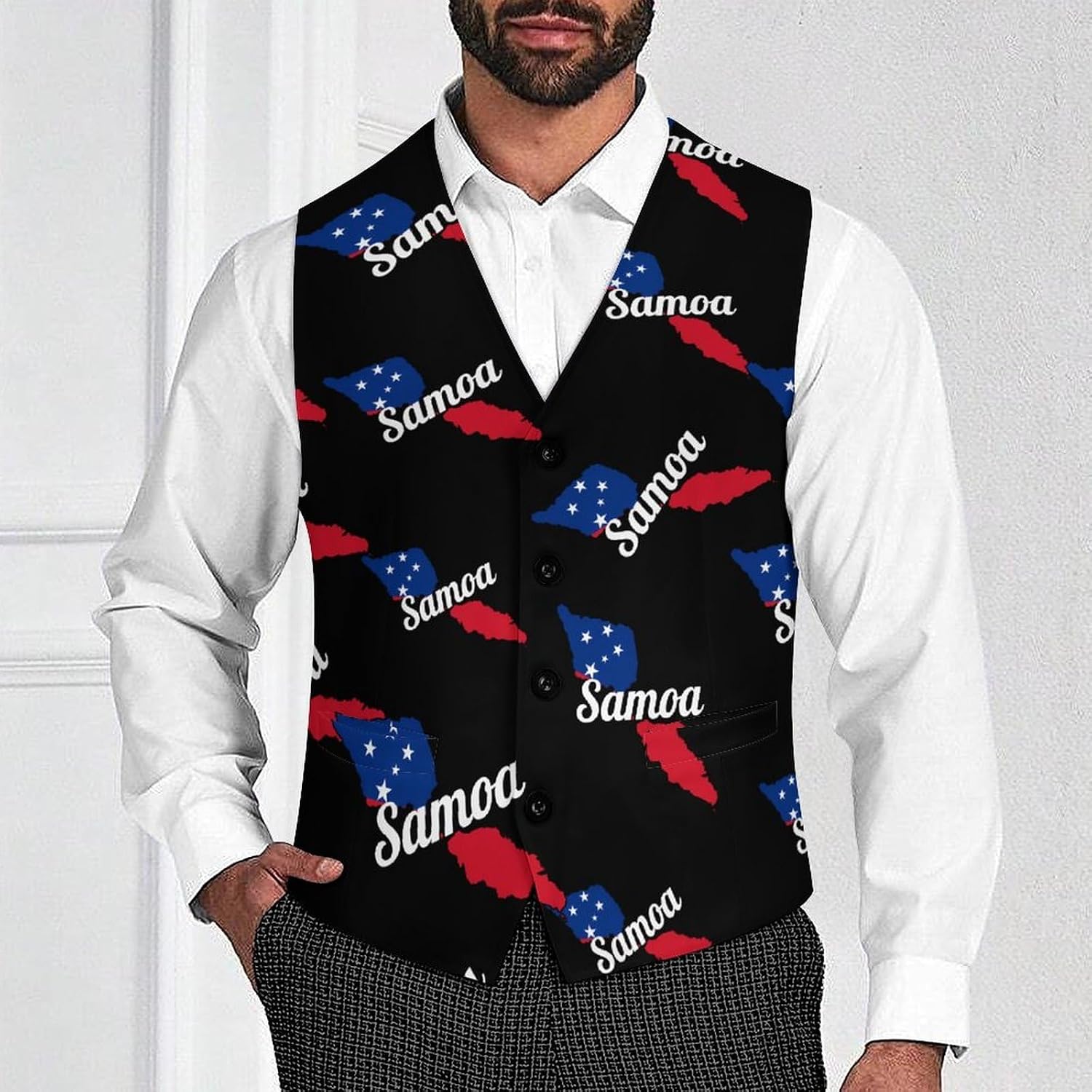 U.S.A.Samoa Map Flag Men's Suit Vest Business Tuxedo Dress Vests Waistcoat Wedding Party