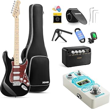 Donner, DST-152B 39" Electric Guitar-Triple Looper Guitar Pedal