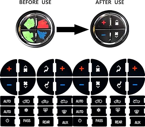 Miniatura 3 de Paquete de 2 pomos de control de volumen de radio trasera con kit de reparación de calcomanías de botón de CA para tablero (2 unidades) para GM