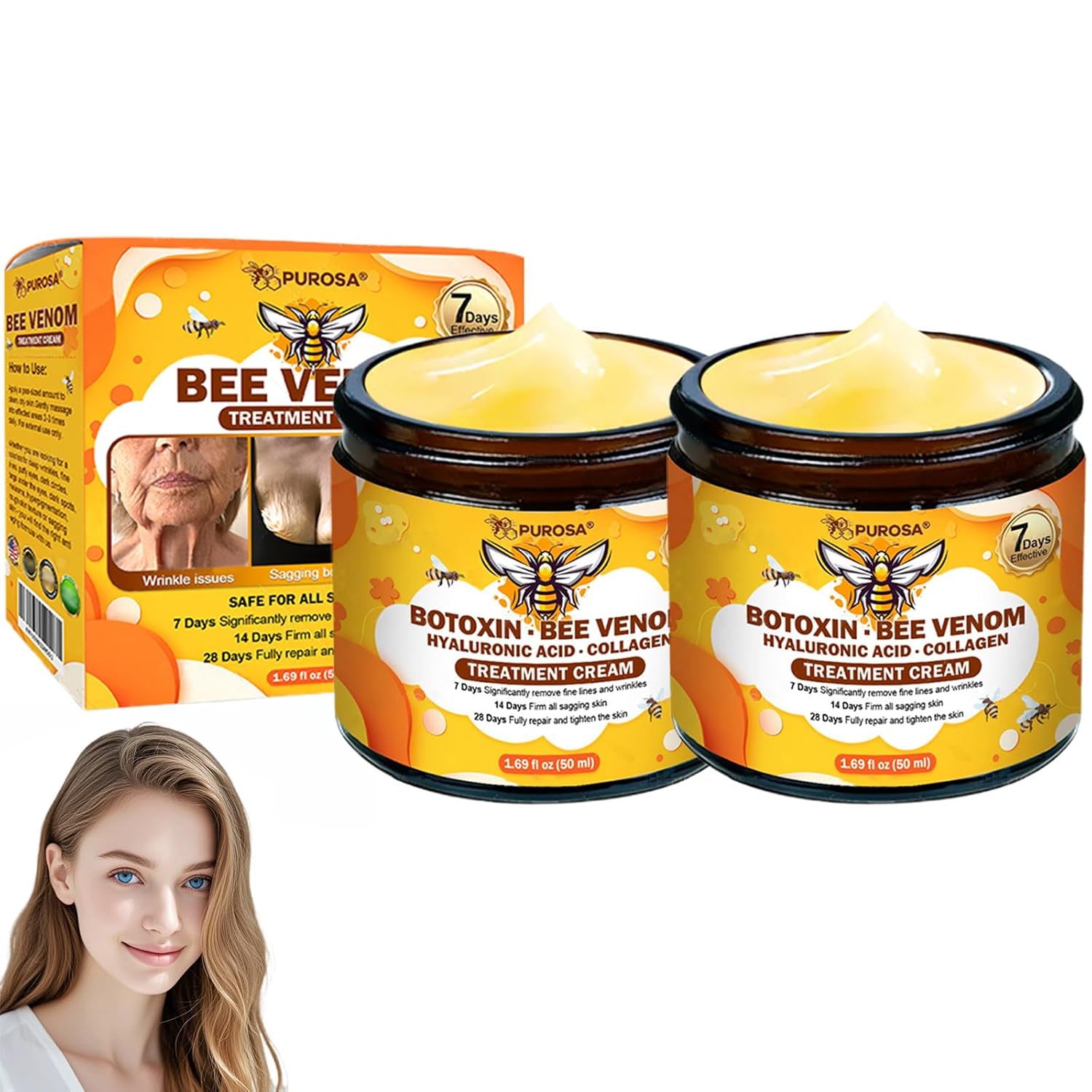 PUROSA Bee Venom Treatment Cream,Bee Venom skin Restoration Cream,Lift and tighten the skin, improve wrinkles and fine lines (2PCS)