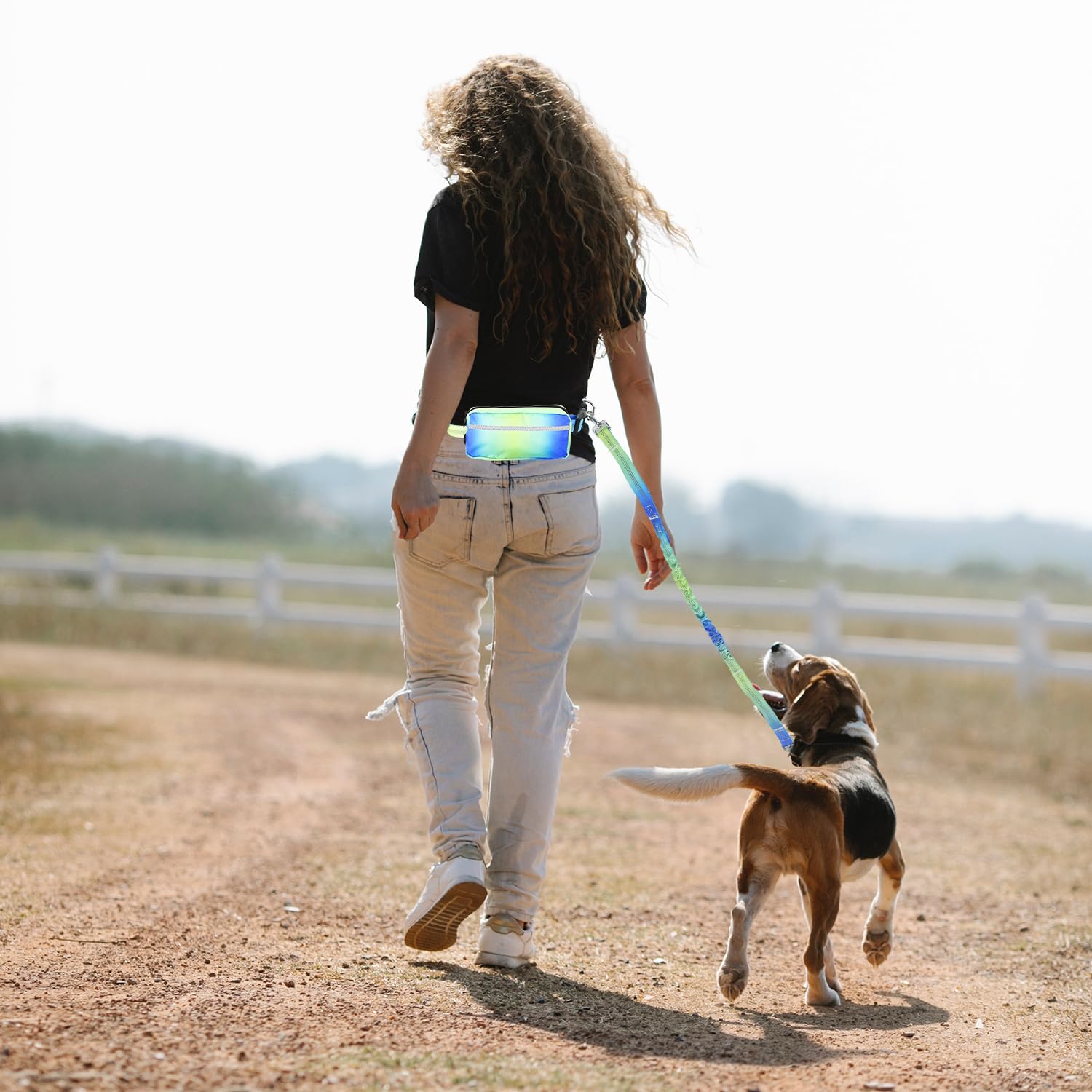Correa para perro manos libres con elásticos, cinturón ajustable para correr con bolsa, costuras reflectantes, correa retráctil para entrenamiento de perros, senderismo, caminar, trotar