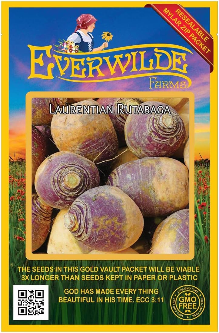 Everwilde Farms 500 Laurentian Rutabaga Seeds - Non-GMO Gold Vault Jumbo Packet for Firm Roots & Long Storage