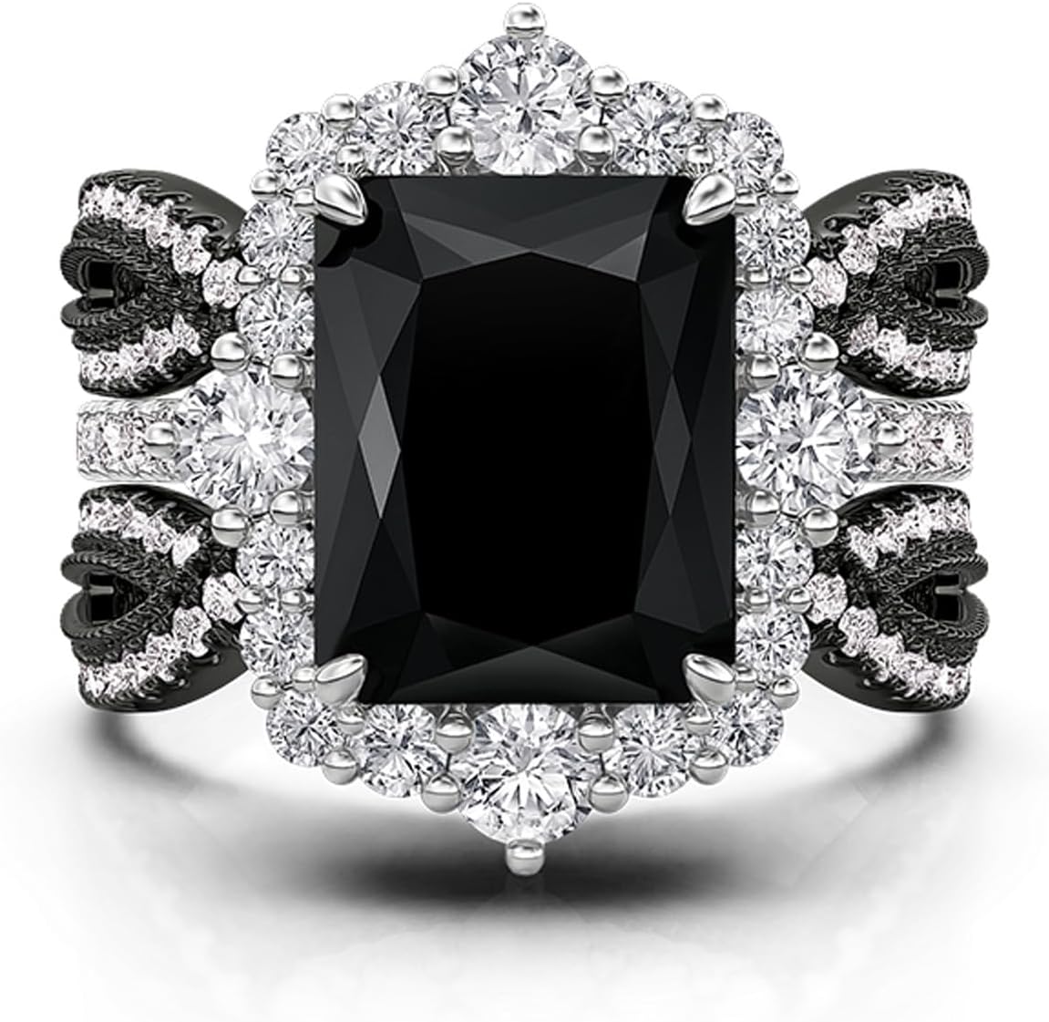 Jeulia 2 PC Interchangeable Engagement Ring Set for Women; 925 Sterling Silver Twisted Radiant Cut Diamond Wedding Ring Set CZ Anniversary Promise Rings for Her with Jewelry Gift Box