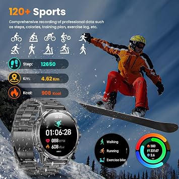 Rogbid Smart Watch, 1.75-Inch AMOLED Display, IP67 Waterproof SmartWatch for Men with Flashlight, Answer/Make Call Fitness Trackers, 120+ Sports Modes, Heart Rate Blood Oxygen, 620mAh 15 Days Battery