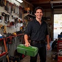 Vista 3 de Caja de herramientas de metal portátil verde militar, estilo de techo de cadera con cierre de cierre de metal, pecho de herramienta para taller