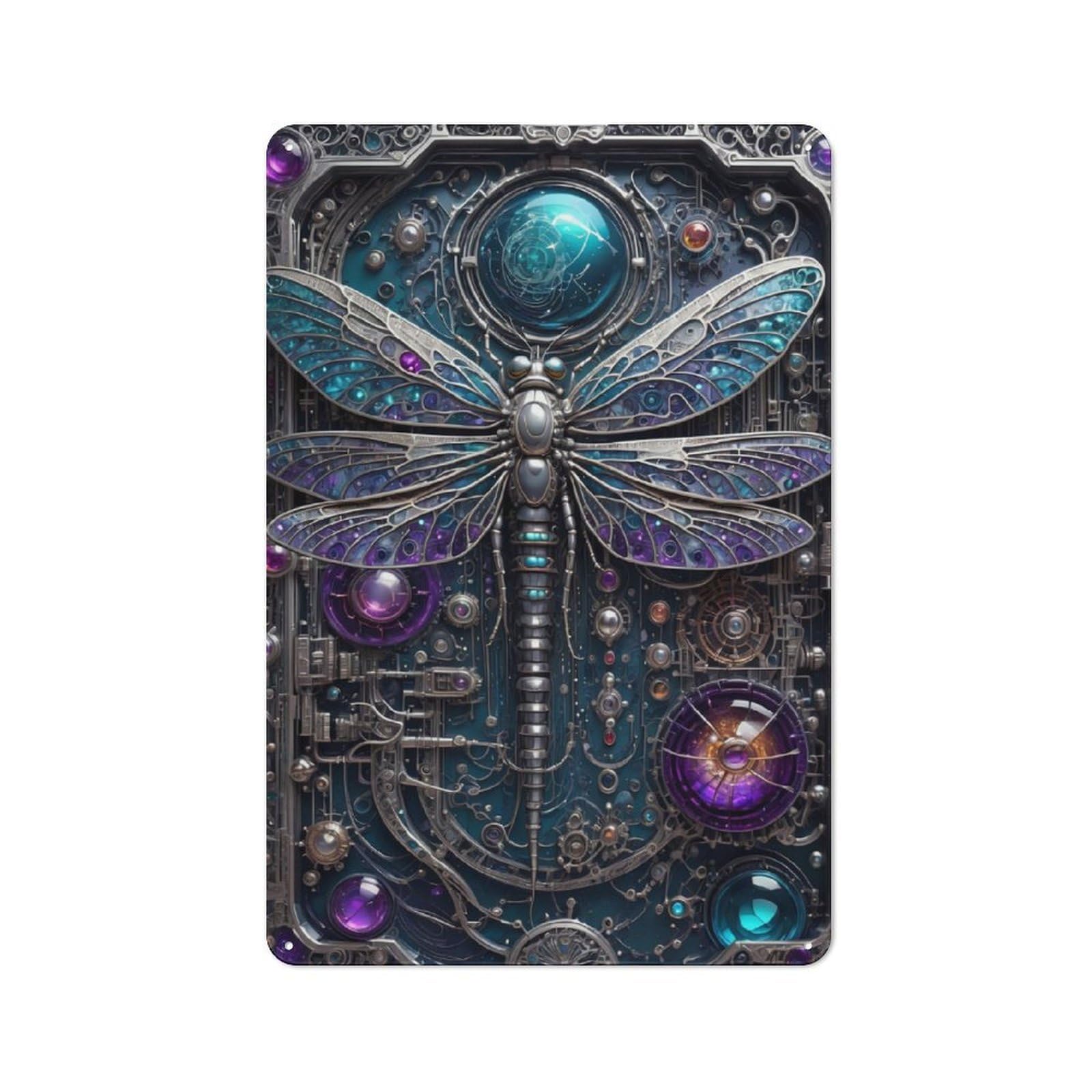 Junmoney Steampunk Dragonfly Vintage Metal Plaque 30X20cm For Hobby Room Or Studio, Suited To Hobby Room Decor Fans