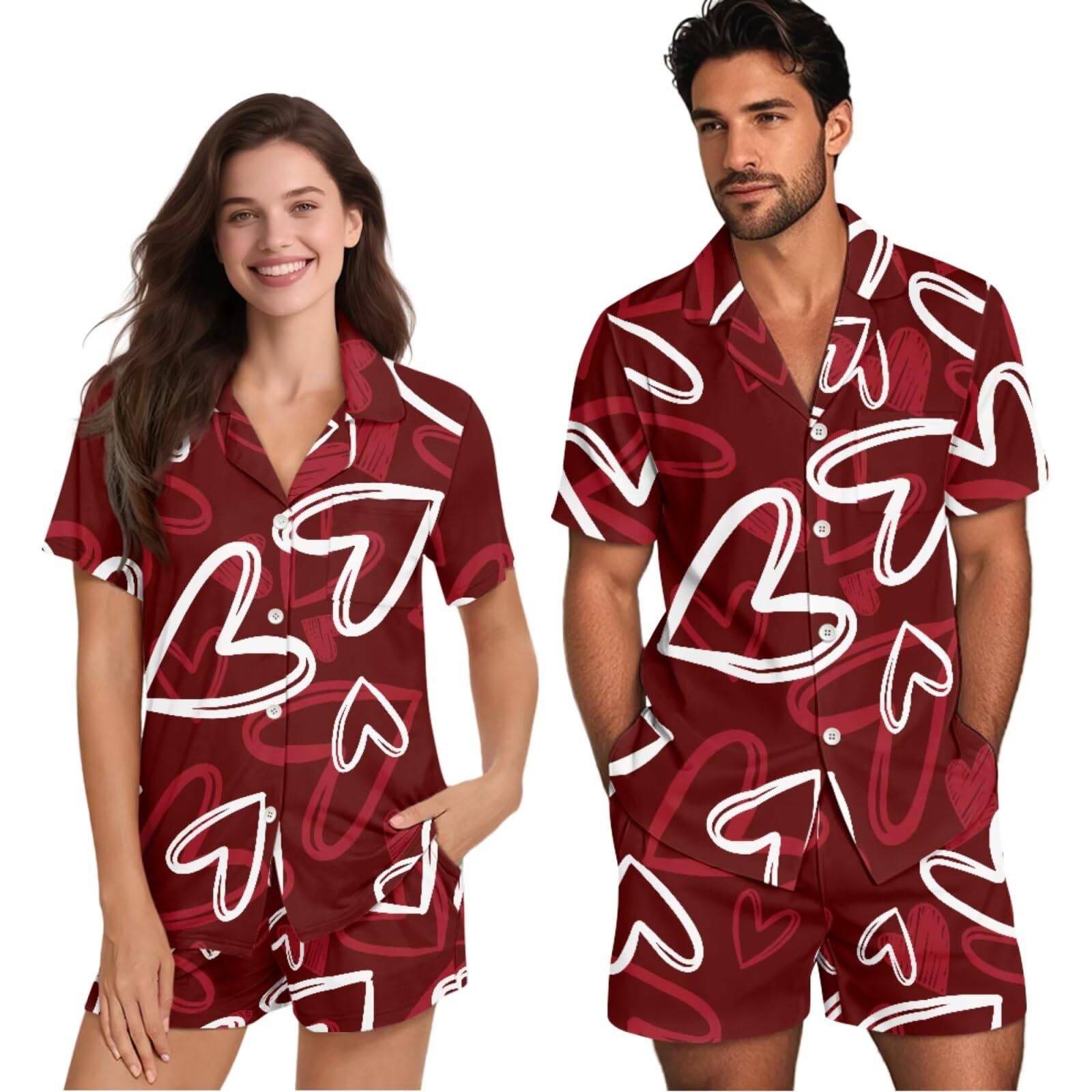 Conjunto de pijama de manga corta con botones a juego para parejas, para mujeres y hombres