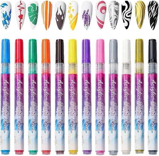 Bolt Bee 12 Colors Nail Art Pens, 3D Painted Drawing Graffiti Liner Point Quick Dry &amp; Waterproof DIY Painting Pen, Doting ...