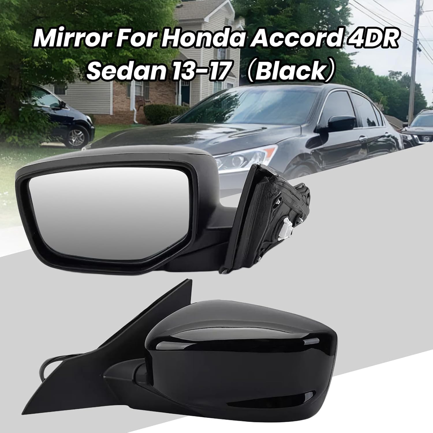 Left Driver Side Mirror Compatible with 2013 2014 2015 2016 2017 Honda Accord Sedan EX,EX-L,Sport,LX,SE/Coupe Mirrors With Power Glass Replaces 76258T2FA11 HO1320272 (3Pins) Black