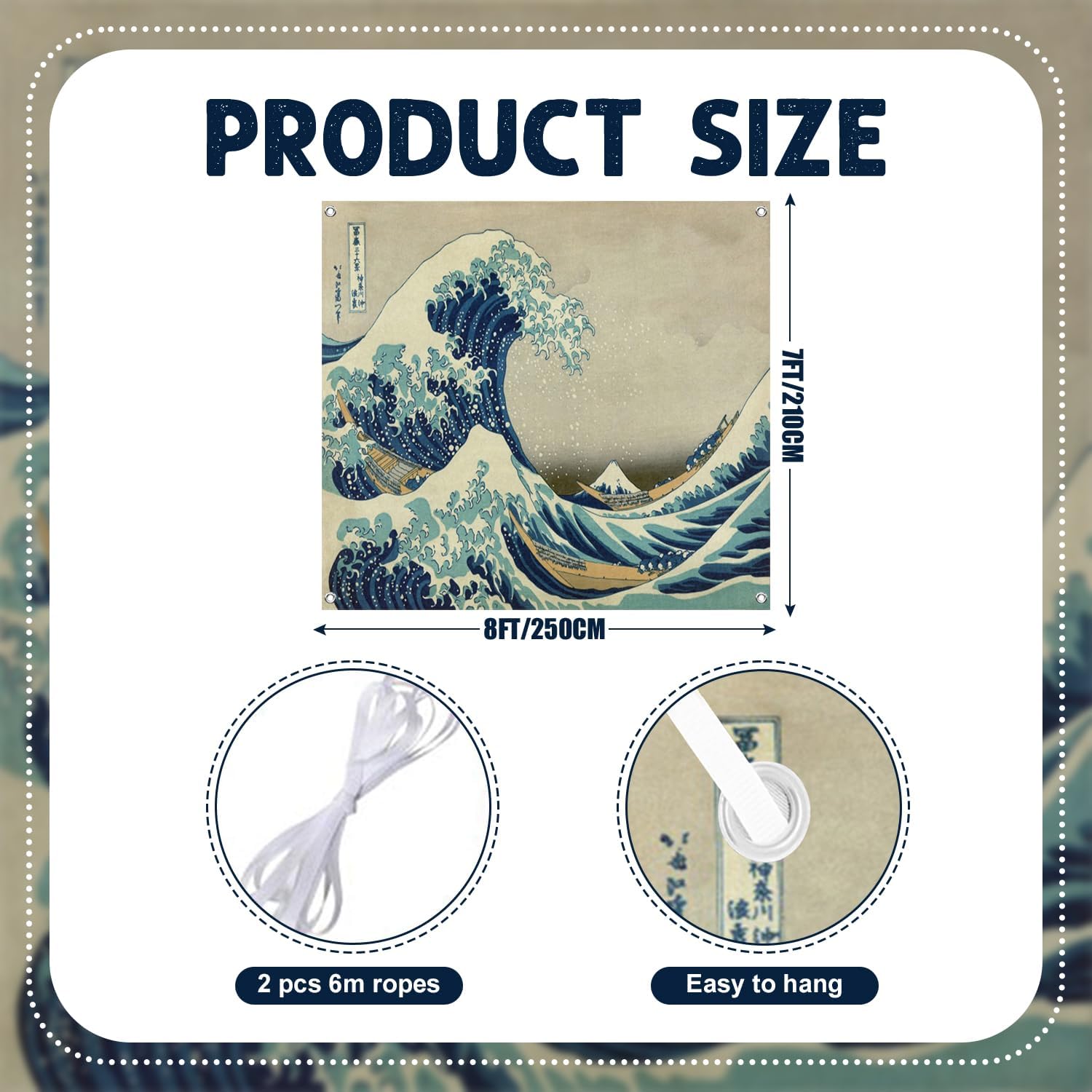 7x8ft Japanese Ukiyoe Garage Door Decor Katsushika Hokusai The Great Wave Off Kanagawa Blue Ocean Huge Sea Waves Garage Door Background Abstract Art Modern Family Background Decoration