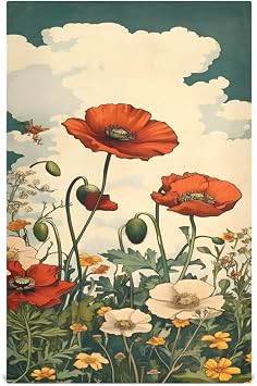 YETTASBIN Poppies Wildflowers Kitchen Dish Towel 1 Pack, Soft Absorbent Dishcloths Reusable Hand Towel Washable Tea Towels for Home Kitchen Bar Table Decor, 28 x 18 Inch