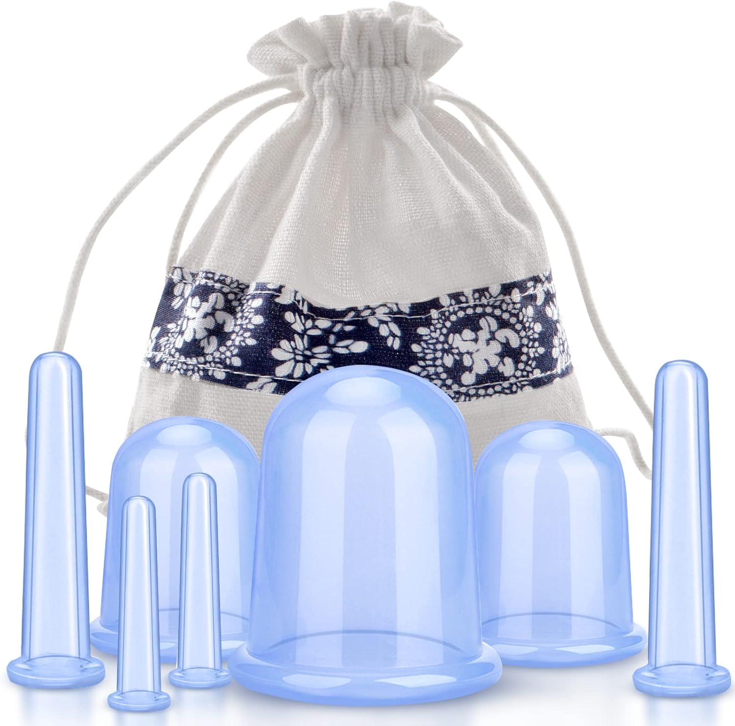 Cupping Therapy Sets, 7 Pcs Silicone Anti Cellulite Cup Vacuum Suction Cup Blue Massage Cup Facial Cupping Sets Body and Face Massager Cupping Kit for Arthritis, Pain Relief, Relaxation (Blue)