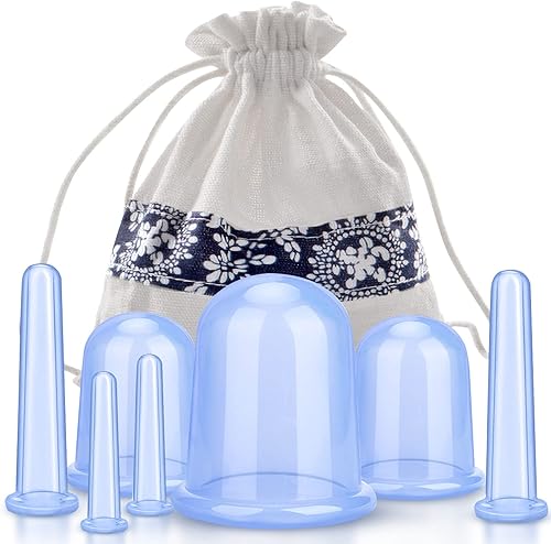 Juego de terapia de ventosas 7 piezas de silicona anticelulítica ventosa al vacío copa de masaje azul juegos de ventosas faciales kit de masaje de ATMK-US