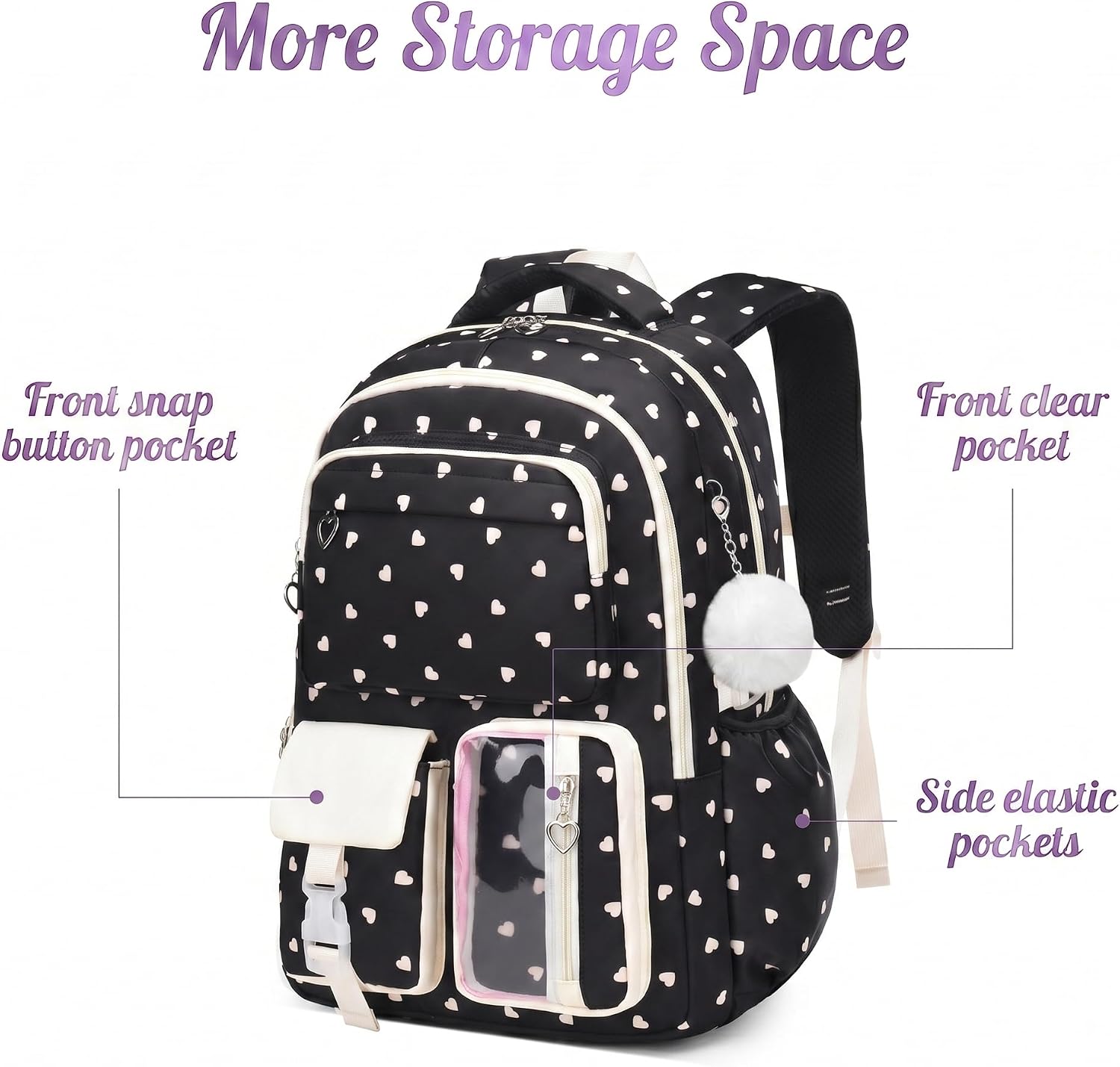 School Backpack for Kids Teen Girls 10-12 Bookbag with Lunch Box Set image 4
