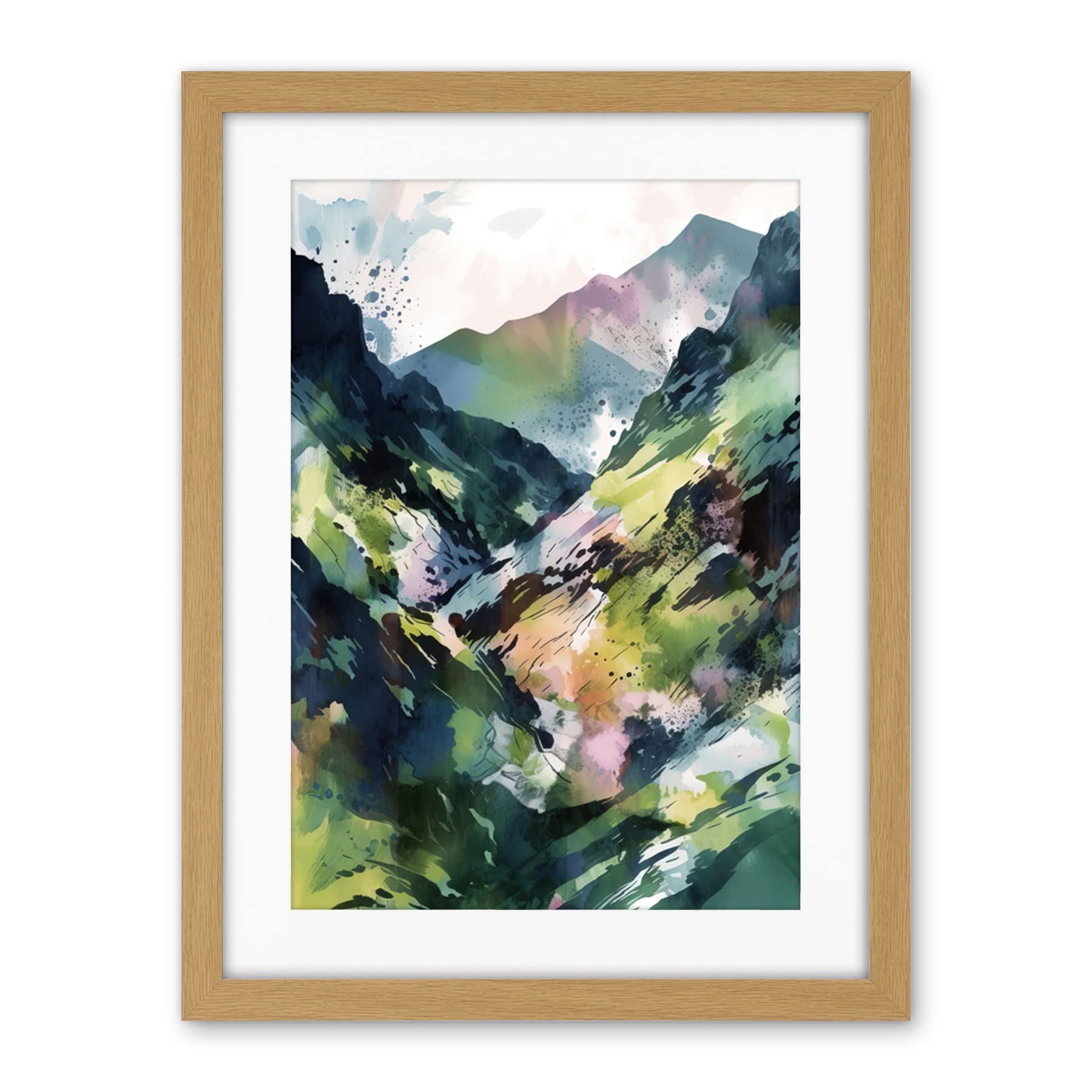Artery8 Spring Mountain Slope Landscape Modern Linocut Illustration Print Artwork Framed Wall Art Print 18X24 Inch