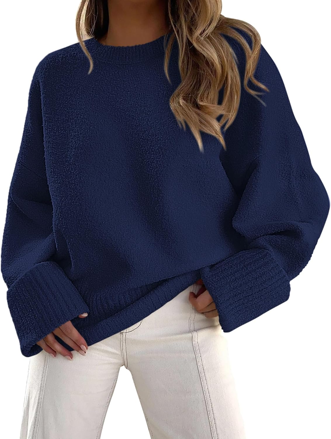 PRETTYGARDEN Women's Fall Oversized Sweaters Casual Crewneck Pullover Long Sleeve Fuzzy Chunky Knit Tops Blouse
