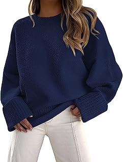 Women's Fall Oversized Sweaters Casual Crewneck Pullover Long Sleeve Fuzzy Chunky Knit Tops Blouse