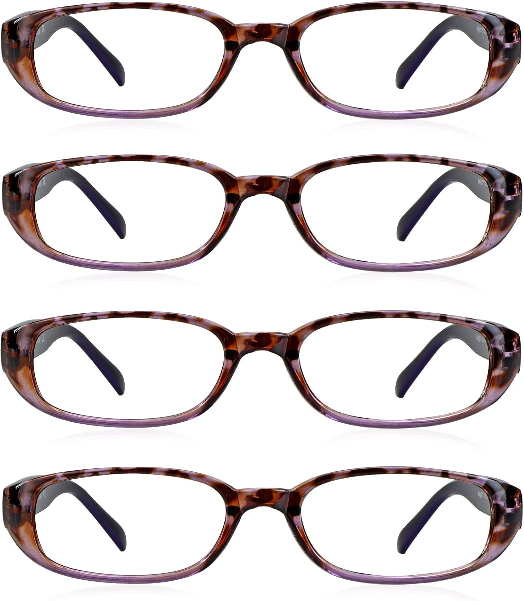 LifeArt 4 Pack Blue Light Reading Glasses for Women Men, Computer Readers, Lightweight Plastic Square Frame(4 Purple, +2.50 Magnification)