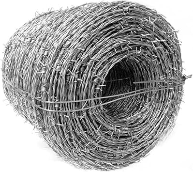 Barbed Double Steel Wire Roll, Outdoor Garden Farm Galvanized Steel Fence, Decorative Fences Barbed Wire Fence, Weatherproof Easy to Bend Livestock Security 2.3mm 90m